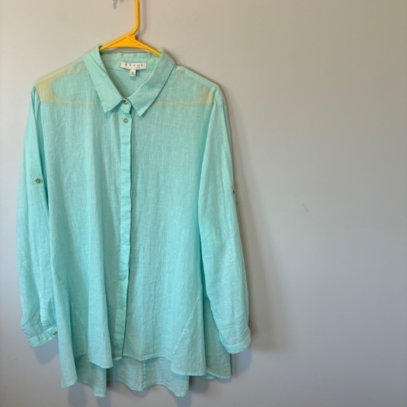 Chaus New York, Women's Vintage Mint Linen, Long Sleeve Button Down, SZ XL - Picture 7 of 9